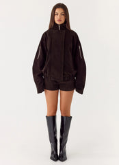 Marlow Faux Suede Jacket - Chocolate