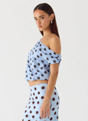 Stick Around Top - Blue Mocha Dot