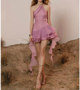 Halter Fringe Hem Mini Dress