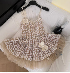 Lace Embroidered Flower Mesh Tulle Mini Dress