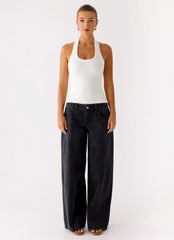 Johnny Low Rise Wide Leg Jeans - Grey Charcoal
