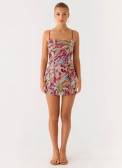 Soul Sound Sequin Mini Dress - Fuchsia Floral Beaded