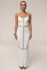 Ivory Beige Belted Cami Maxi Dress