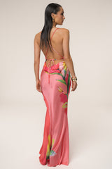 Satin Floral Print Maxi Dress