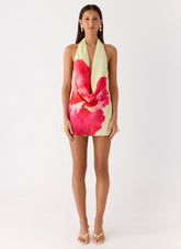 Varindra Cowl Mini Dress - Yellow Floral Spritz