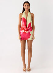 Varindra Cowl Mini Dress - Yellow Floral Spritz