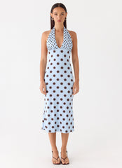Awuku Midi Dress Blue Mocha Dot
