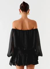 Eira Balloon Sleeve Mini Dress - Black
