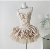 Lace Embroidered Flower Mesh Tulle Mini Dress