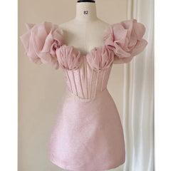 Pink 3D Frill Strap Corset Mini Dress