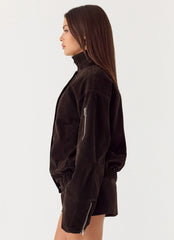 Marlow Faux Suede Jacket - Chocolate