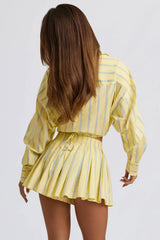Cotton Poplin Pleated Shorts Yellow Stripe