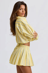 Cotton Poplin Pleated Shorts Yellow Stripe
