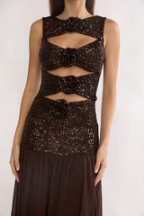 Dioris Sequin Maxi Dress Chocolate
