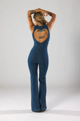 Fitted Denim Flare Jumpsuit
