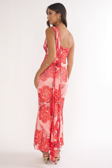 Ilyse Scarf One Shoulder Maxi Dress Floral Red