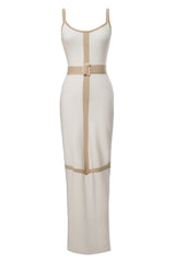 Ivory Beige Belted Cami Maxi Dress