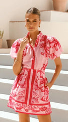Linen Floral Top and Skirt Set