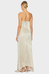 Metallic Pleated Strapless Gown