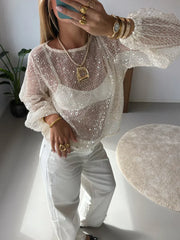 Monica Round Neck Sequin Mesh Top