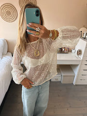 Monica Round Neck Sequin Mesh Top