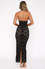 Noir Elegance Lace Maxi Dress