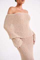 Off Shoulder Boucle Maxi Dress