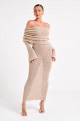 Off Shoulder Boucle Maxi Dress