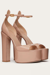 Open Toe Platform Heel Sandals Nude