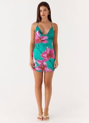 Orion Beaded Chiffon Mini Dress Blue