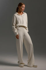 Polo Knit Pullover and Wide-Leg Pants Set
