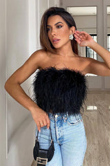 Romee Feather Strapless Top