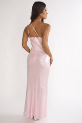 Roselyn One Shoulder Sequin Maxi Dress Pink