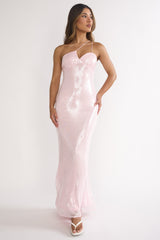 Roselyn One Shoulder Sequin Maxi Dress Pink