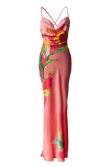 Satin Floral Print Maxi Dress