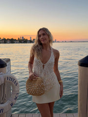 Sequin Drape Halter Top