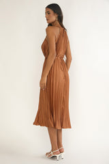 Sharaya Pleated Midi Dress Mocha