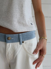Stella Striped-Waist White Denim Jeans