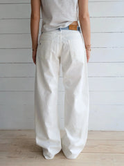 Stella Striped-Waist White Denim Jeans
