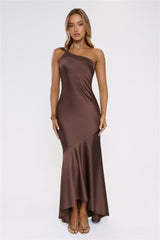Velvetia One-Shoulder Maxi Dress Brown
