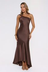 Velvetia One-Shoulder Maxi Dress Brown