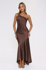 Velvetia One-Shoulder Maxi Dress Brown