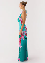 Yoon Beaded Cowl Maxi Dress Blue Green