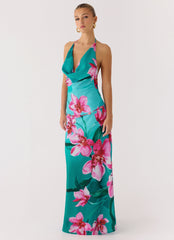 Yoon Beaded Cowl Maxi Dress Blue Green