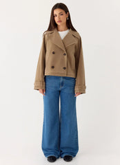 Evan Faux Suede Short Trench Jacket - Tan
