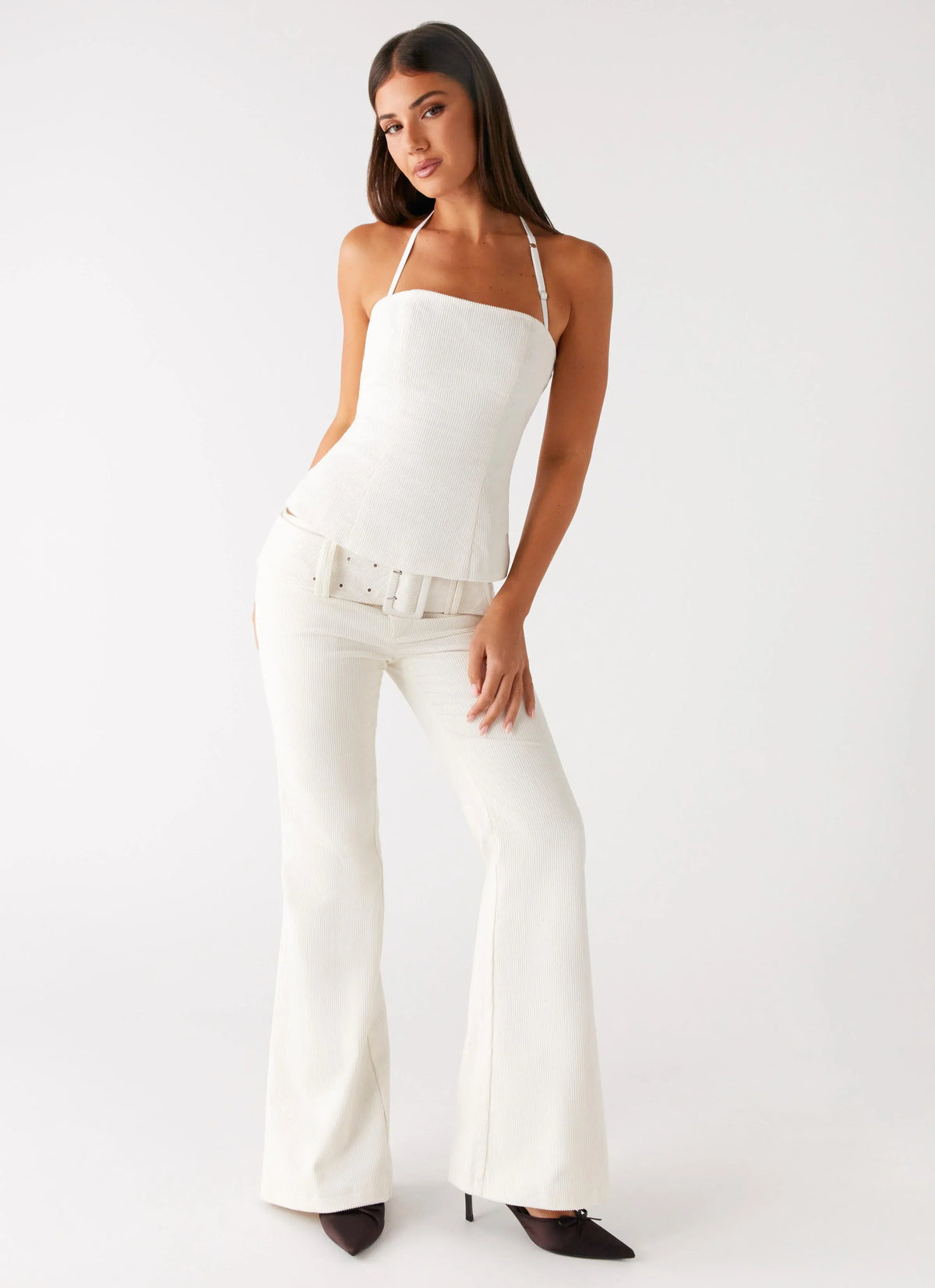 Zadie Low Rise Cord Jeans - Pearl