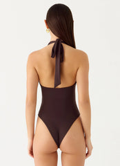 Set The Scene Halter Bodysuit - Chocolate