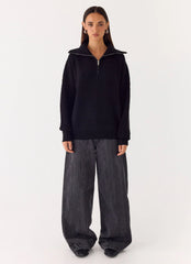 Eirena Quarter Zip Knit Sweater - Black