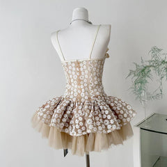 Lace Embroidered Flower Mesh Tulle Mini Dress
