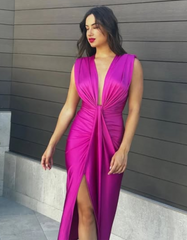 Draped Plunge Evening Dress